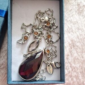 Lia Sophia Silver Red Necklace with Teardrop Pendant